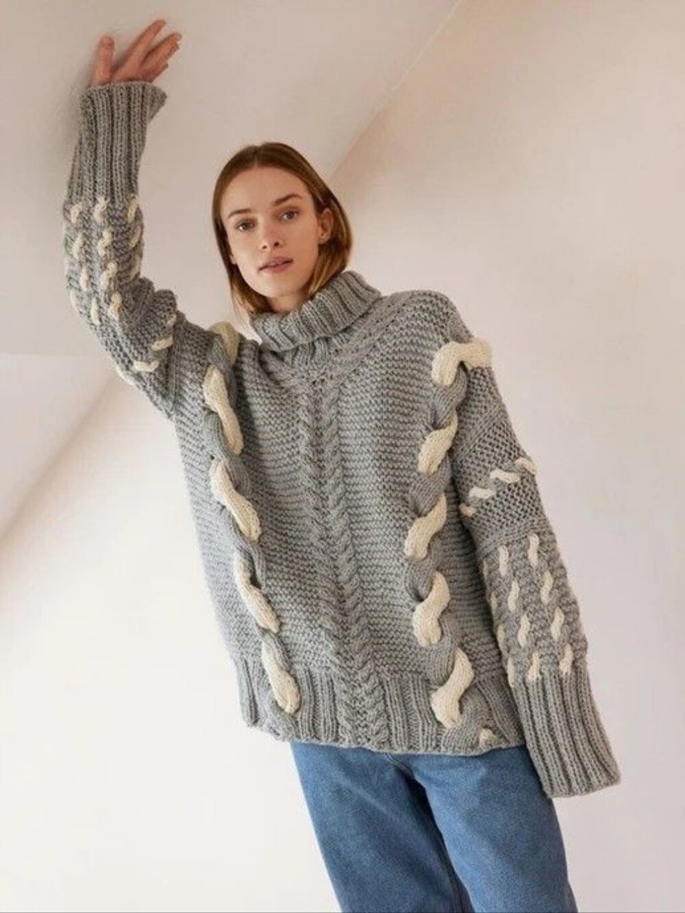The Knotty Ones Barbora Handmade Wool Turtleneck Sweater, Unique Chunky Knit